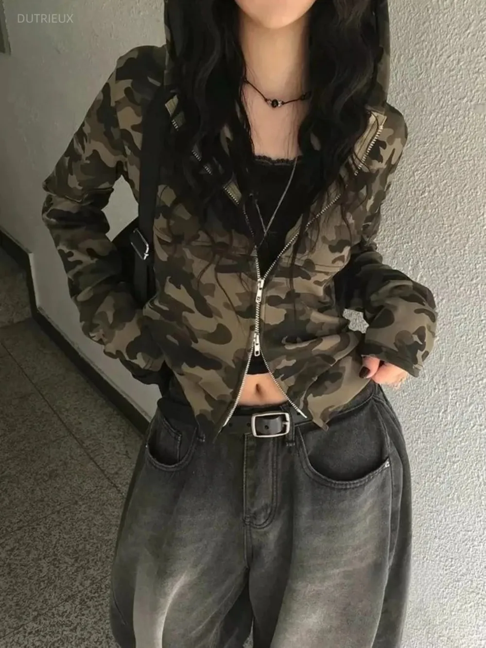 Y2k Hooded Women's Jackets Camouflage Print Jacket Subculture Chaquetas De Mujer Woman Clothes Harajuku Print Roupas Feminina