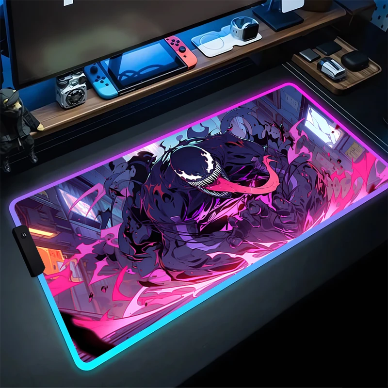 RGB Gaming Mouse Pad V-venoms Desk Mat HD Gamer Accessories Large LED Light MousePads PC Computer Carpet With Backlit M-Marvels