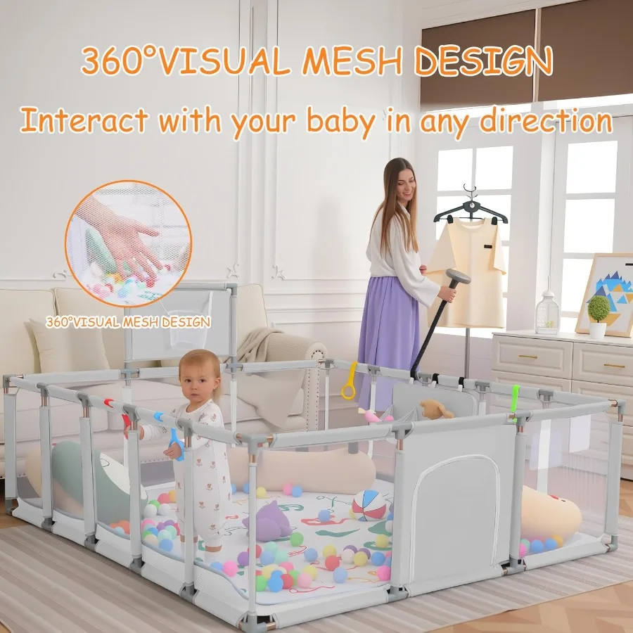 روضة أطفال مقاس 79 × 71 بوصة روضة أطفال مع حصيرة روضة أطفال داخلية وخارجية للأطفال الصغار مع قلم لعب قابل للتنفس مع Ocean Ba #3