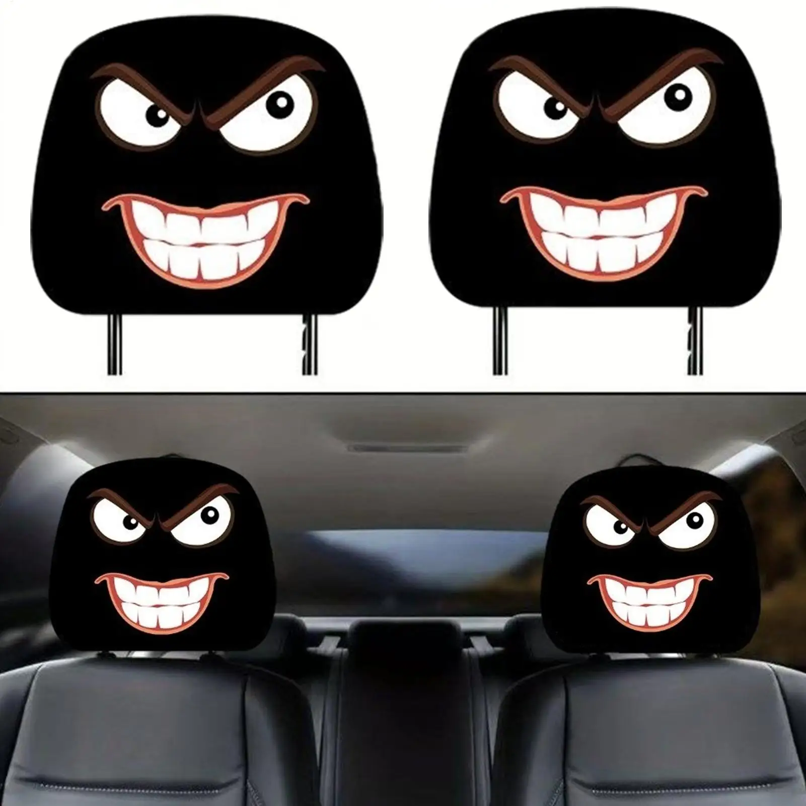 

2pcs Funny Cartoon Car Headrest Covers, Front Seat Protector For Men Women, Halloween Christmas Gift For Drivers car accessories