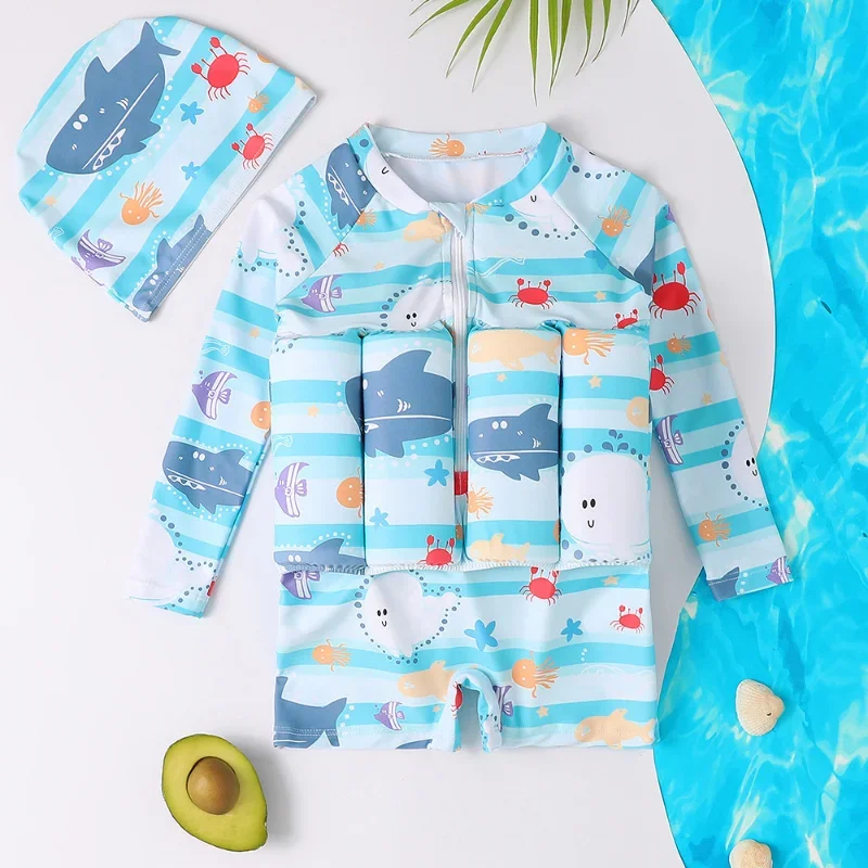 Children\'s Buoyancy Swimsuit Cartoon Print Swimwear Kid One-Piece Floating Rash Guards Bathing Clothes Boys Girls Swimming Suits