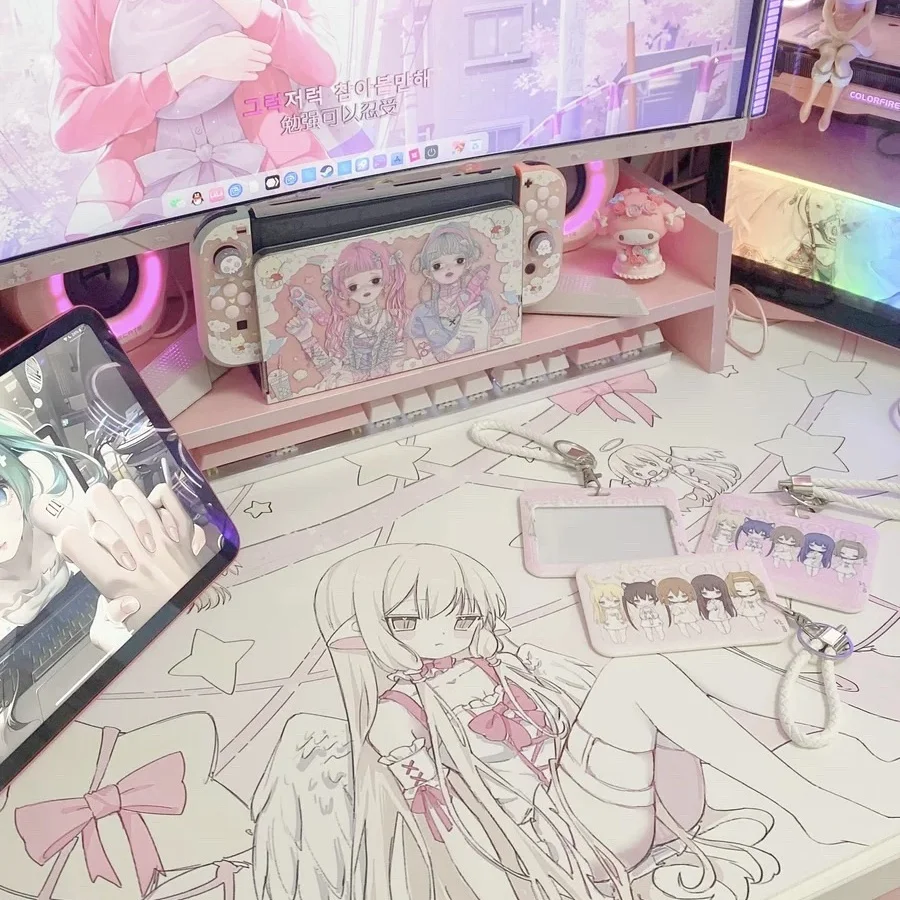 Korean Comic Girl PU Leather Desk Pad Mouse Protector Large Small Mouse Pad Home Office Game Desk Mat Pc Laptop Keyboard Mat