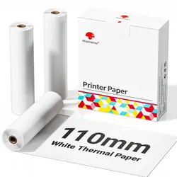 Adesivo de papel térmico não adesivo branco, adequado para Phomemo M04S, M04AS, impressora térmica Bluetooth, preto no branco, 50mm, 107mm, 110mm