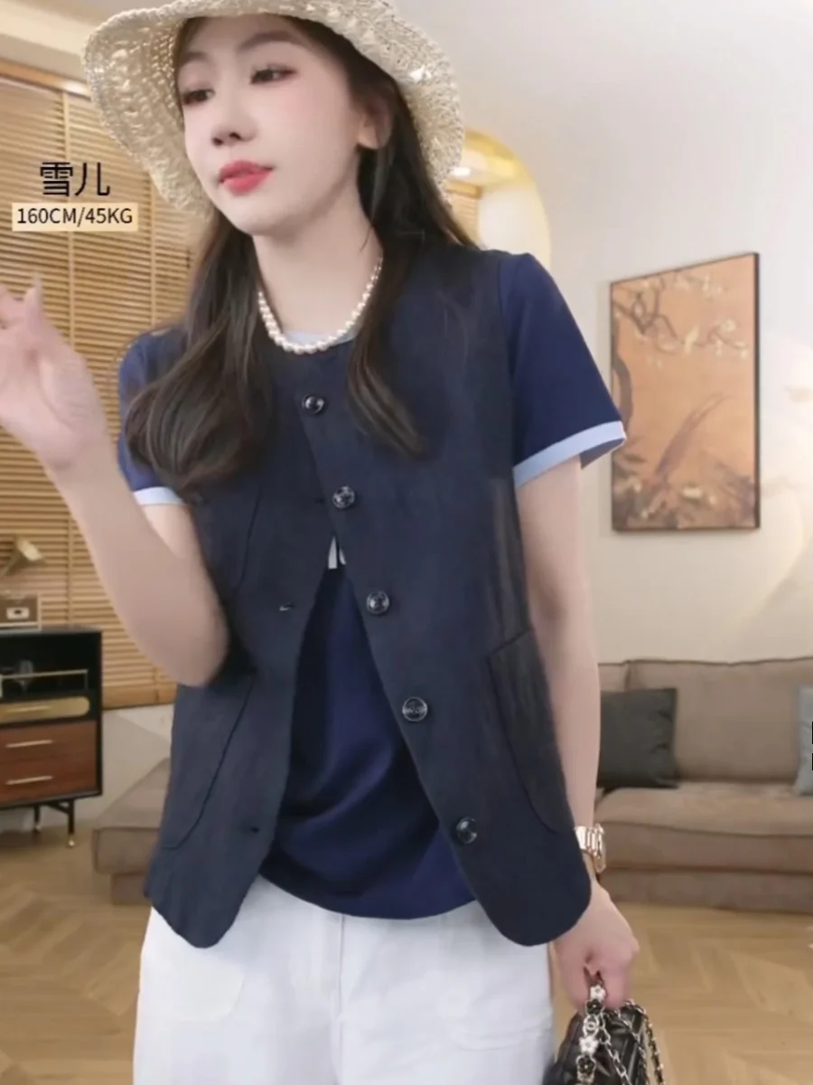 

Рекомендуемая льняная жилетка Paxie: летняя, повседневная, универсальная, для работы, стройнящая, с круглым вырезом, на одной пуговице, однотонная.