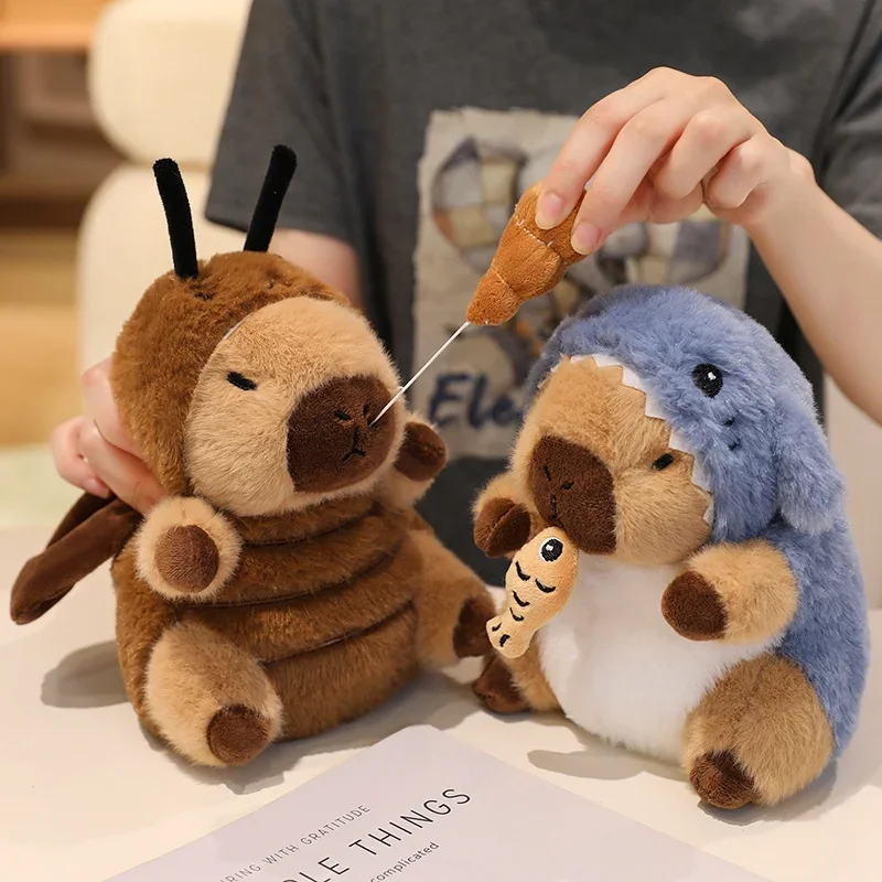 

Kawaii Shapeshifting Capybara Pulling Thread Toys Cute Stuffed Capybala Doll Wearing Bee Shark Dinosaur Piggy Coat Pretty Gift