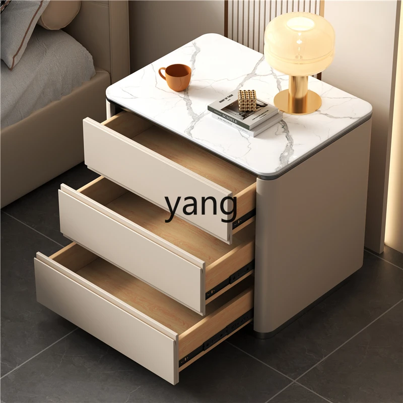 LMM simple modern light luxury rock slab countertop three drawers all solid wood frame leather creative