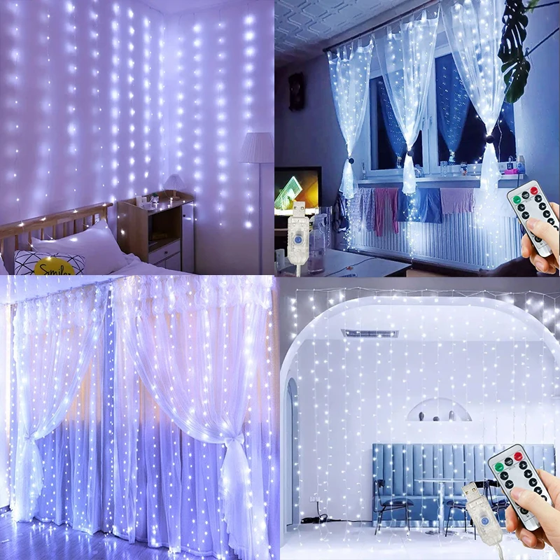 3M/4M/6M LED luci stringa tenda decorazione fata USB vacanza ghirlanda lampada 8 modalità per il giardino di casa natale capodanno matrimonio