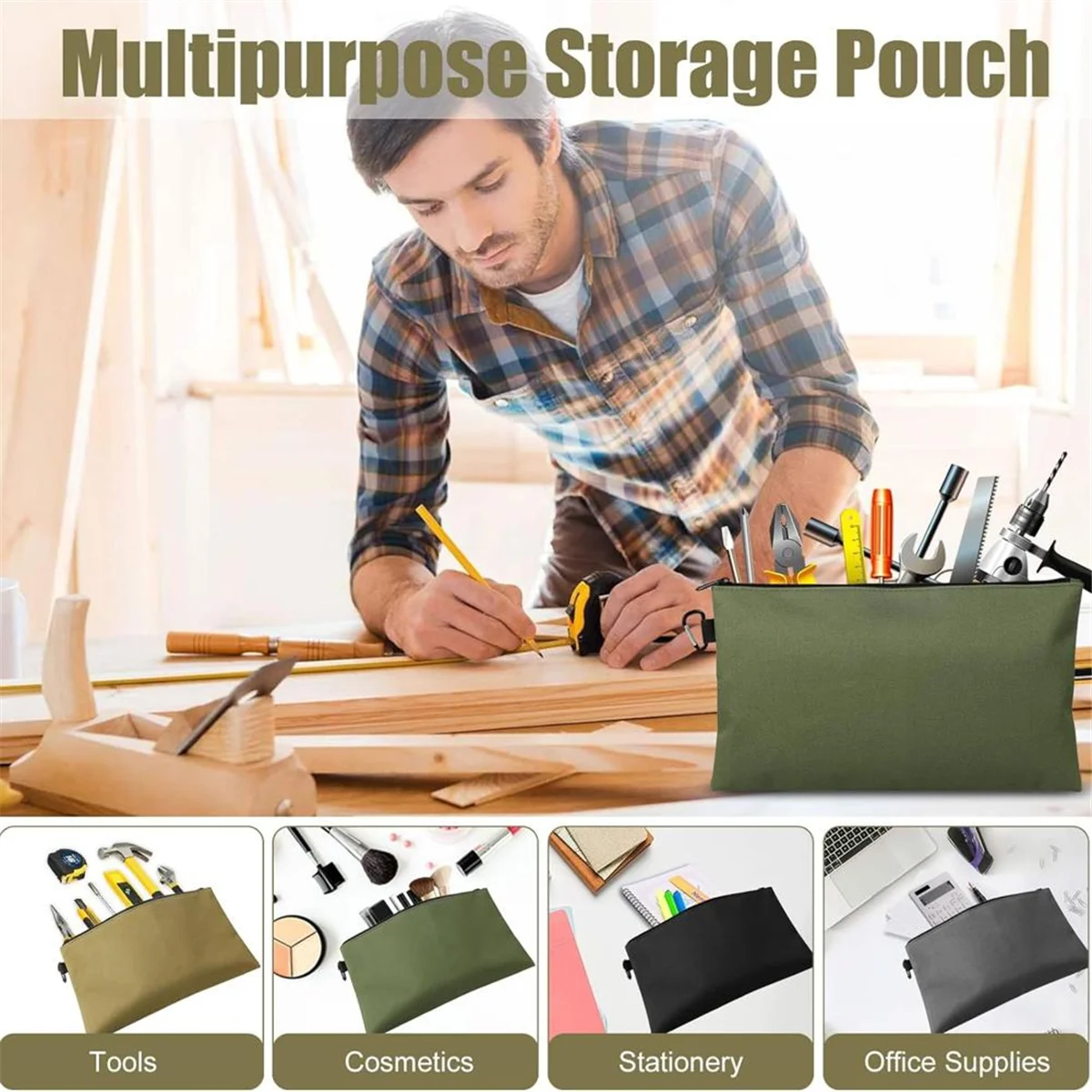 AAA87 4 Pack Tool Bag,12 Inch Small Tool Bag with Carabiner, Multipurpose Storage Organizer Pouch with Dependable Zipper