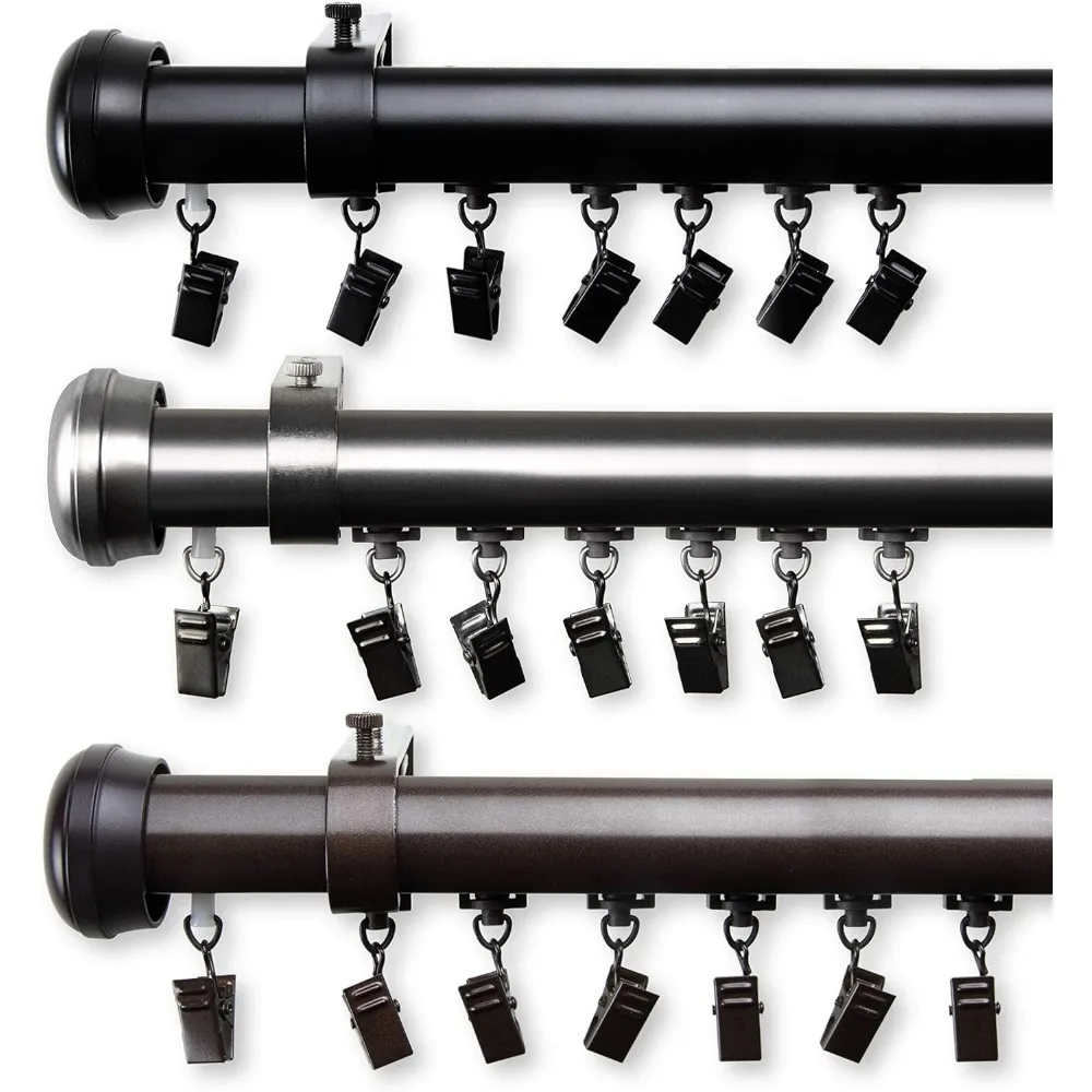 合金カーテン用コードレストラバースロッド、48～86インチ、ピューター仕上げ、長持ちし使いやすい