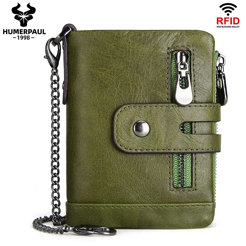 HUMERPAUL RFID 100% Genuine Leather Wallet RFID Blocking Card Holder With Zipper Coin Pocket For Wallet  Super Value Short Purse