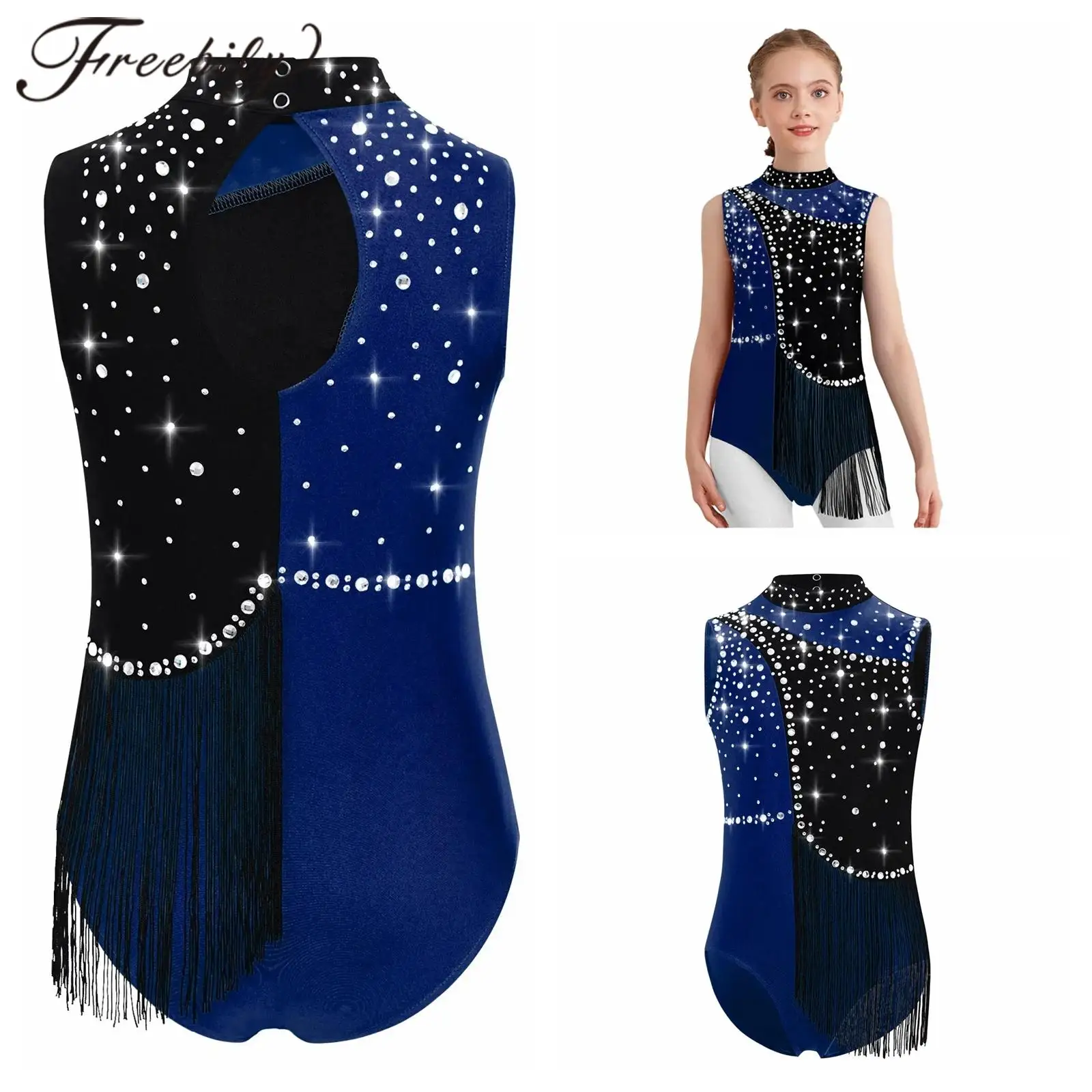 

Teen's Gymnastic Jumpsuit Girls Rhythmic Figure Skating Leotard Tassels Bodysuit Children's Ballet Dance Leotard Gymnast Tights