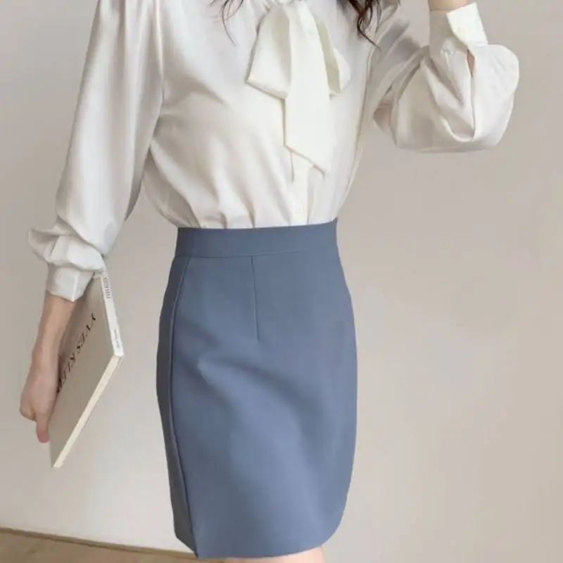 

Women's Bow-Detailed White Long-Sleeve Shirt | Stylish Design, Niche Foreign Trade Chiffon Top, Professional Formal Style