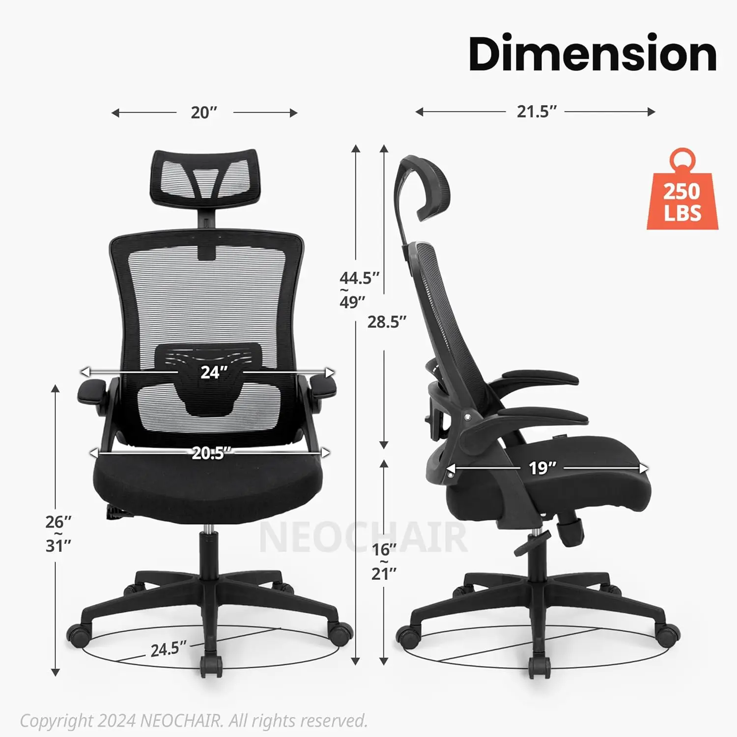 Office High Back Mesh Headrest Adjustable Height and Ergonomic Design Home Office Computer Desk Executive Lumbar Support Padded