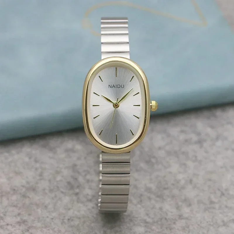 Fashion Luxury Women Quartz Watch Girl Student Wristwatch Stainless Steel Oval Small Dial Bamboo Strap Relogio