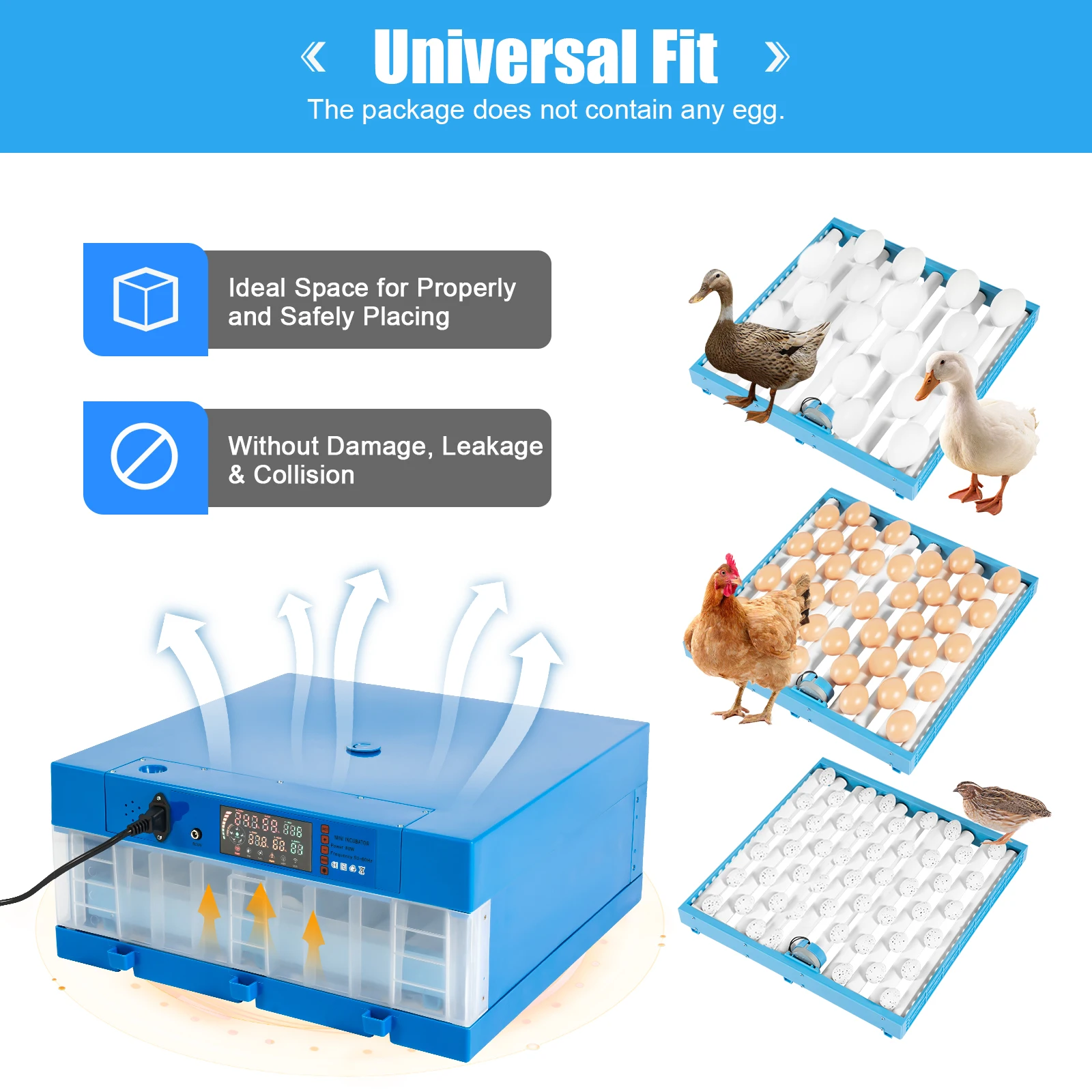 48 Eggs Incubator 80W Automatic Digital Chicken Egg Hatcher Temperature Control for Hatching Automatic Egg Turning