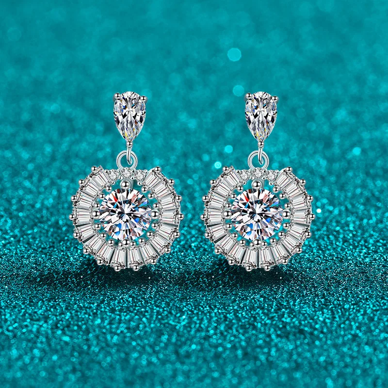 Romantic Gift Brilliant Sunflower Drop Earrings 2.576 Carat For Women Moissanite PT950 Platinum Commemorative Present