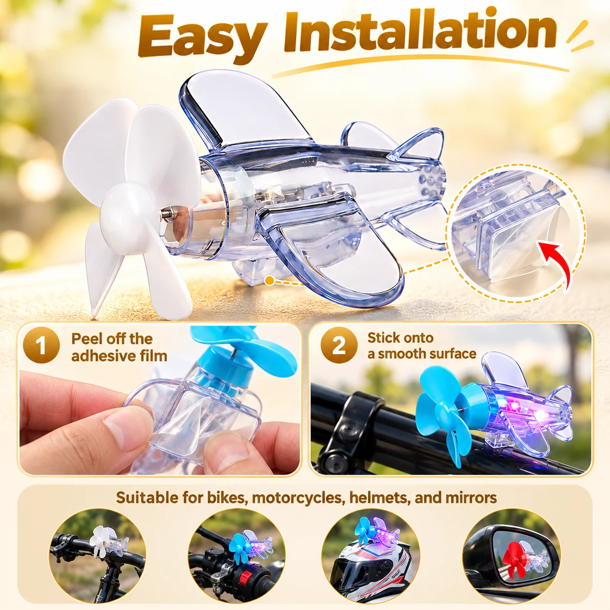Windmill Plane Shape Light Ornament, Self Adhesive Decor for Car, Random Color