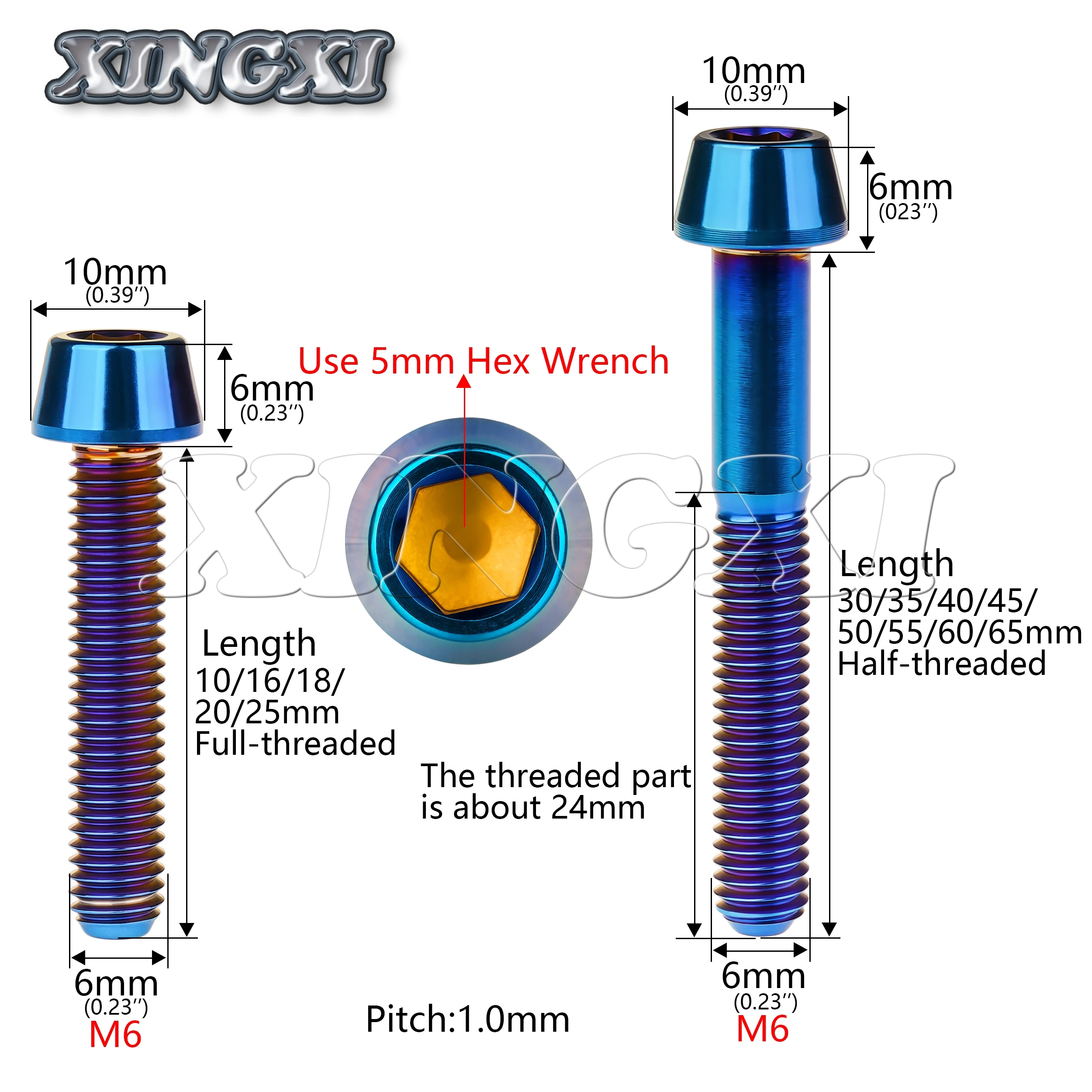 Xingxi Titanium M6x10 16 18 20 25 30 35 40 45 50 55 60 65mm Allen Key Taper Head Screw for Bicycle Headset Brake Bicicleta Bolts