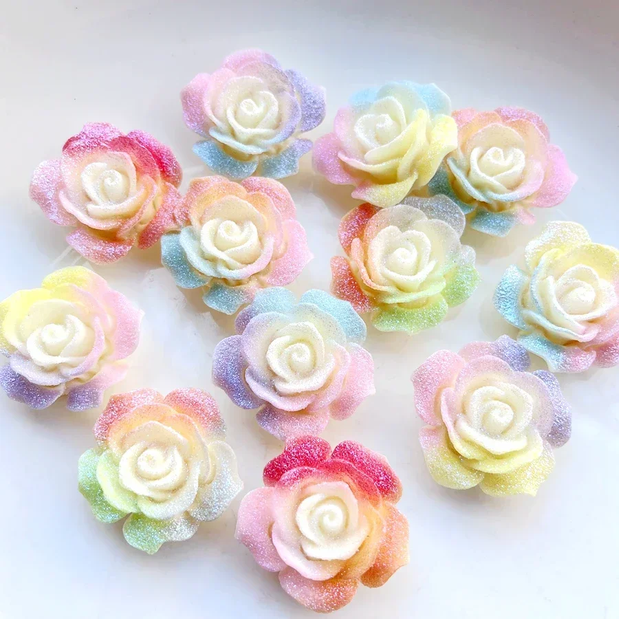 2pcs/6pcs Large size flower 34*35.5mm resin flat back Sugar surface rainbow colors DIY decoration scrapbooking embellishments -
