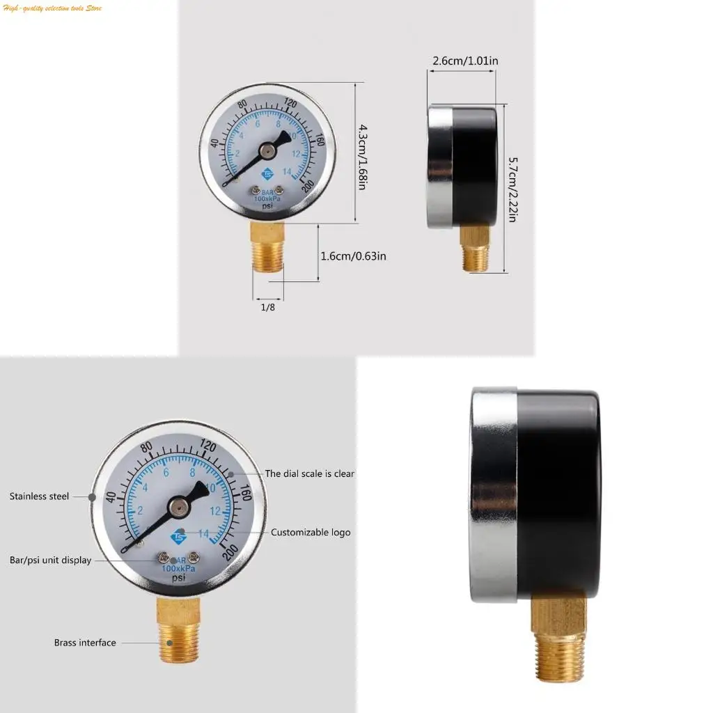 203F Stainless Dual Scale Economical All-Purpose Pressure Gauge 0-200psi/0-14bar