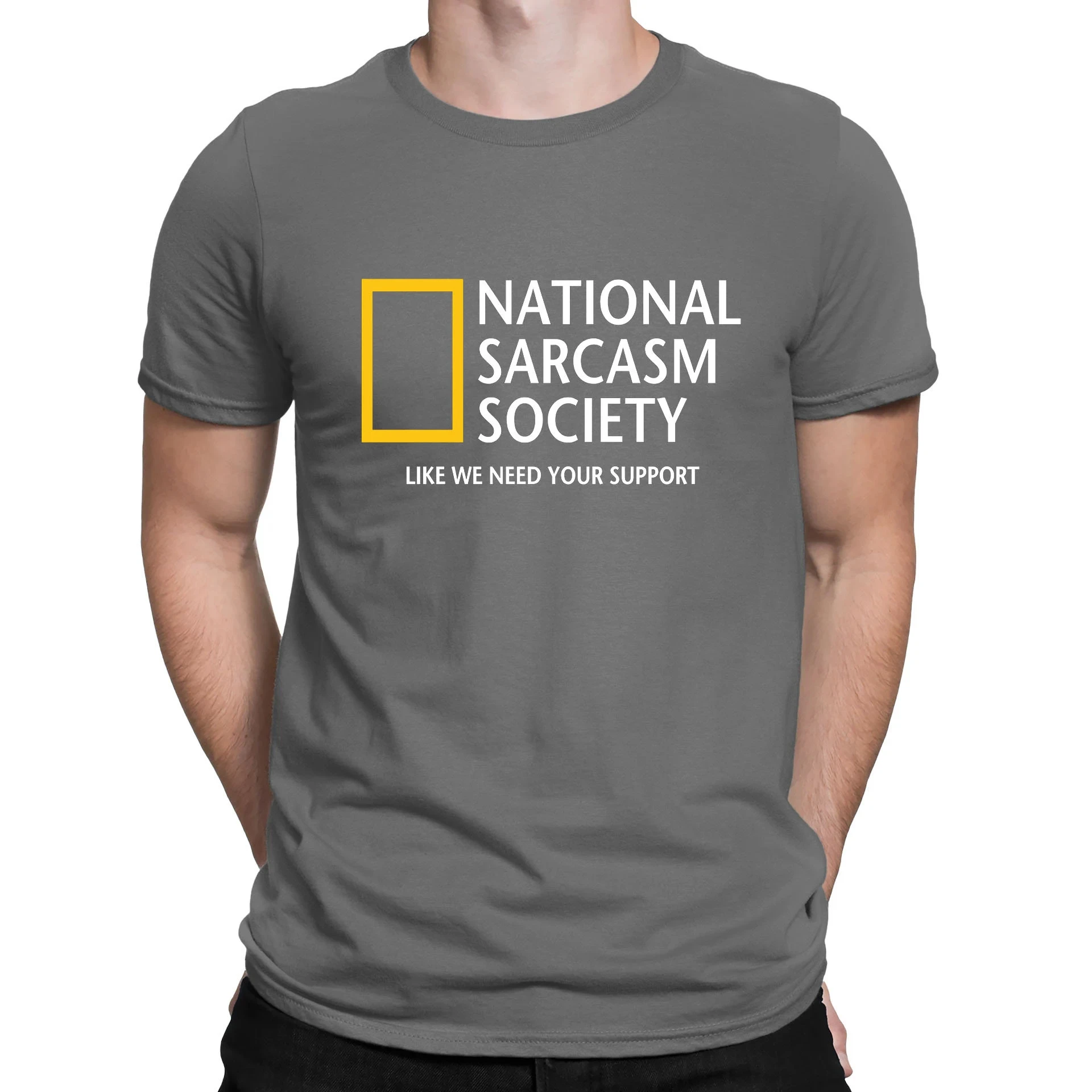 National Sarcasm Society Geographic Parody Funny T-Shirt Retro Streetwear High-quality Crew-neck Short-sleeved Men's T-shirt