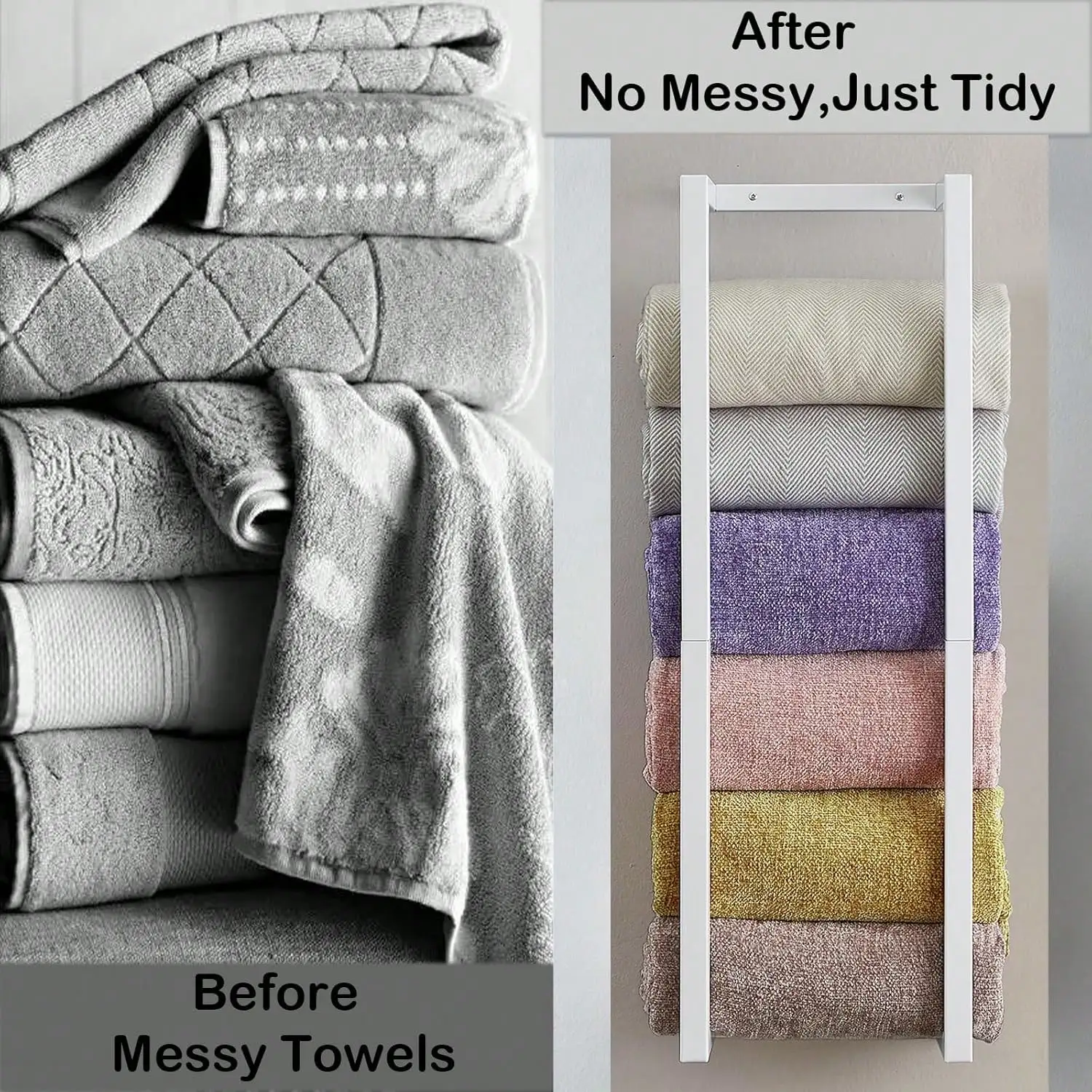 Towel Rack For Rolled Towels,Wall Mounted Metal Bathroom Organizer, Bath Towel Holder Wall For Modern Small Space Towel Storage