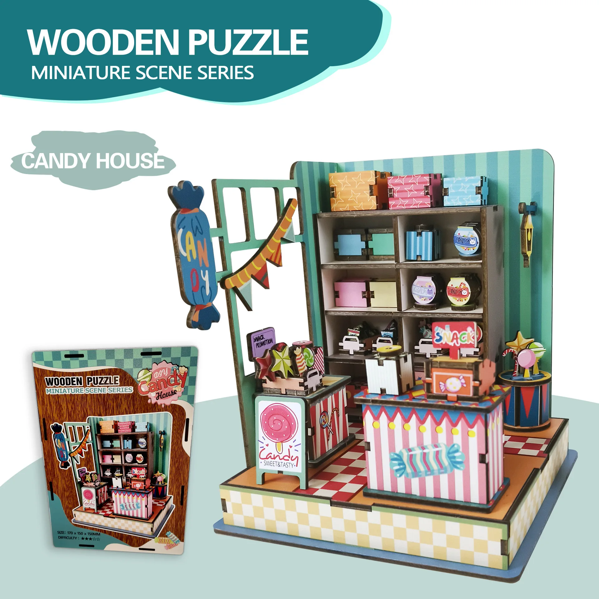 Casa de Dulces en Miniatura de Madera 3D, Rompecabezas, Kit de Casa de Muñecas en Miniatura Hecho a Mano para Niños y Adultos, Construcción Creativa, Decoración del Hogar y Escritorio