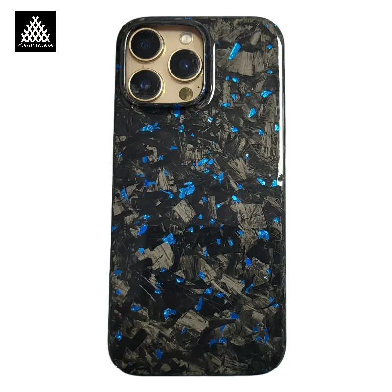 

Real Glossy Forged Carbon Fiber Phone Case for iPhone 15 16 Pro Max with Colored Flakes Super Light Slim Protective Back Cover