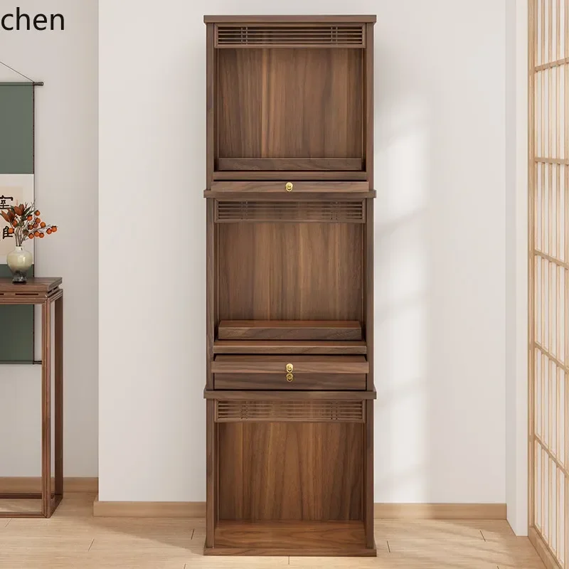 y14- solid wood for home altar, buddhist niche, bodhisattva offering table, three-layer god of wealth cabinet