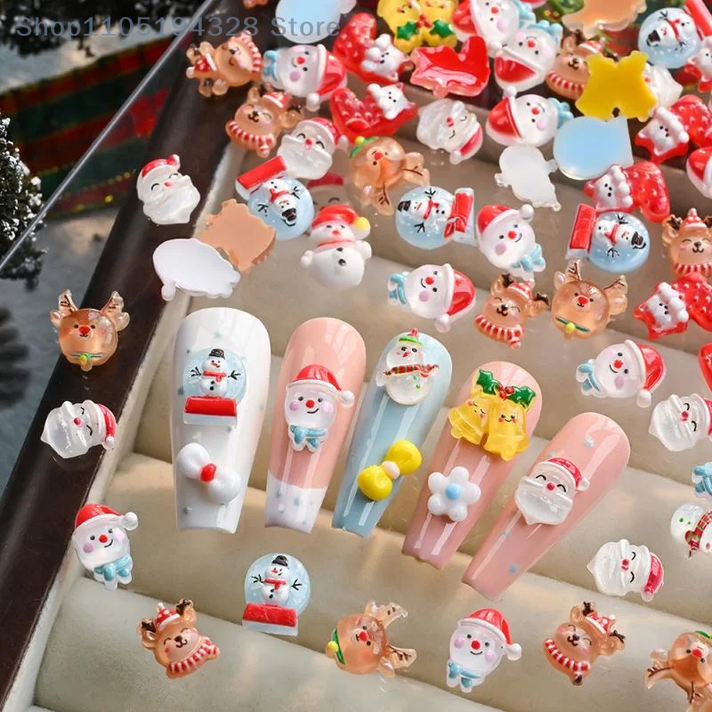 [MP]50Pcs Cartoon Xmas Sock 3D Resin Nail Charms Santa Claus Snowman Elk Christmas DIY Nail Rhinestones Decoration