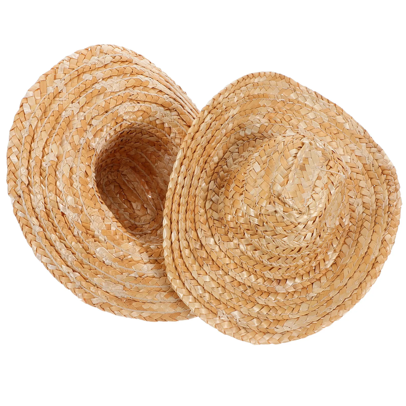 

2Pcs Mini Straw Hats Miniature Western Hats for Pets Crafts Cowgirl Accessories Photo Props Party Decorations Mini Grass Hat