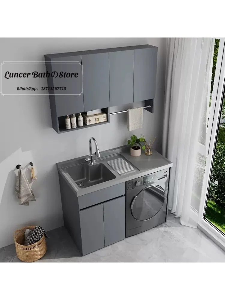 Honeycomb aluminum balcony drum washing machine cabinet combination laundry slot pool basin with rubbing board integrated