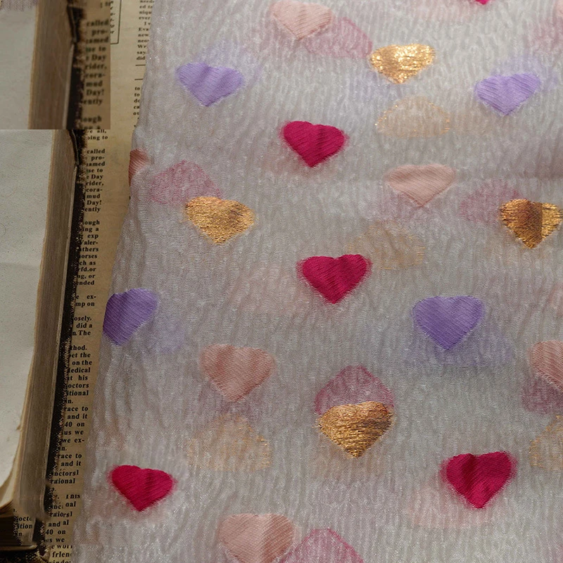 Heart Embossed Tulle Fabric For Spring And Summer Dress Fashion Women's Tutu Skirt Designer Fabric By the meter