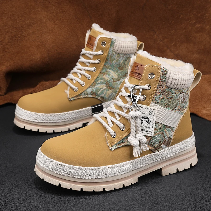 CYYTL Botas de Invierno Nieve Zapatos para Hombre Piel Cálida Casual Plataforma de Cuero Tobillo Vaquero Al Aire Libre Senderismo Deporte Diseñador Zapatillas de deporte de lujo