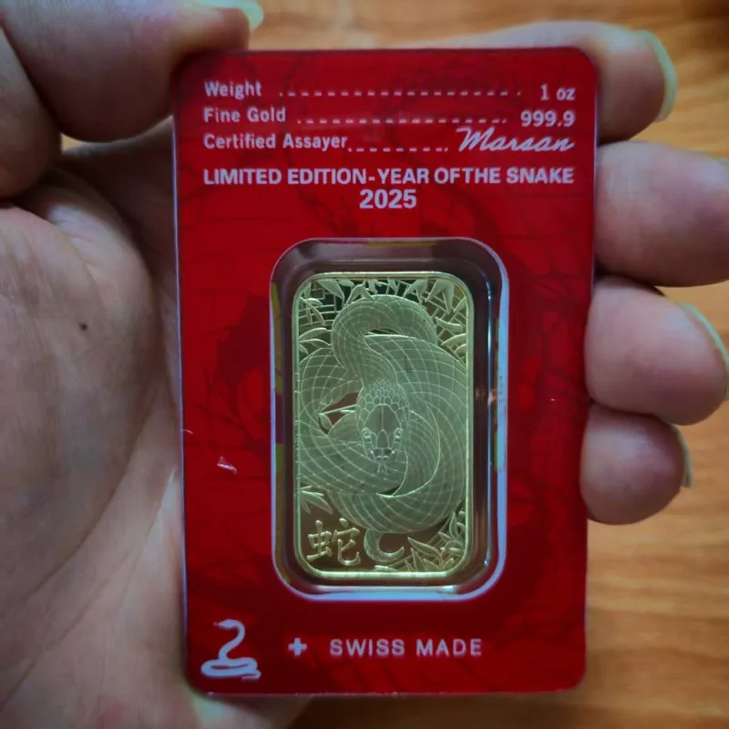 2025 Argor Heraeus Gold Bar 1oz Replica Gold Bullion Limited Edition 2025 Year of the Snake Brass Gold-plated Gift