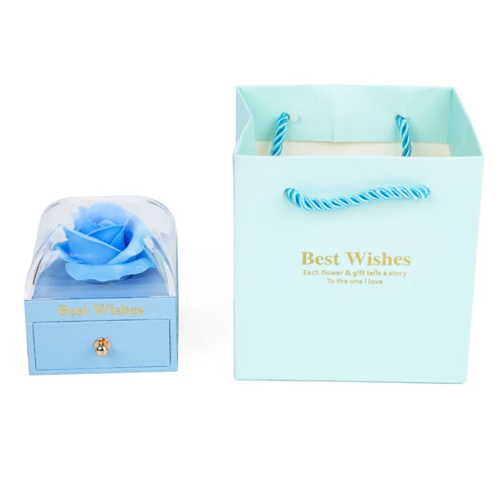 Paper Rose Jewelry Box Sponge Core Macaron Color Series Floral Gift Box Flower Shaped Artificial Rose Decor Jewelry Storage Case