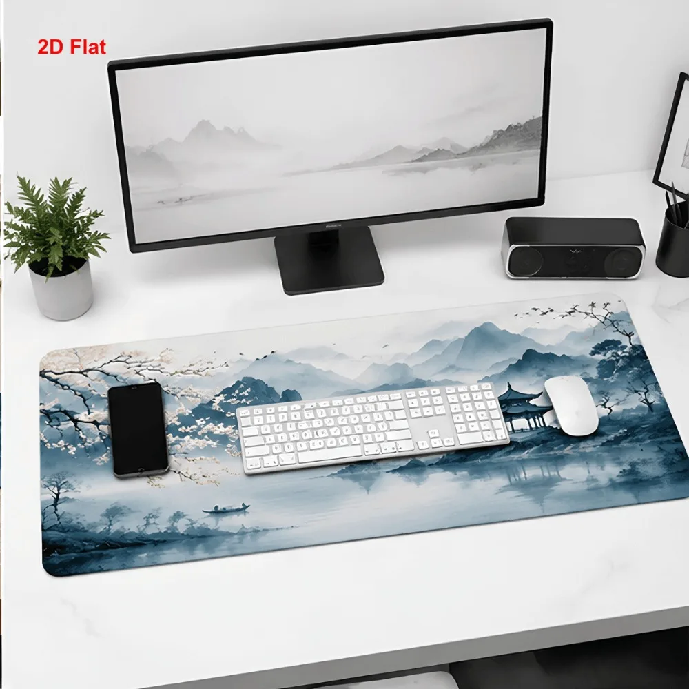 Table mat and extended mouse pad Asian inkwash landscape desk decoration - computer desk accessory pc accessories