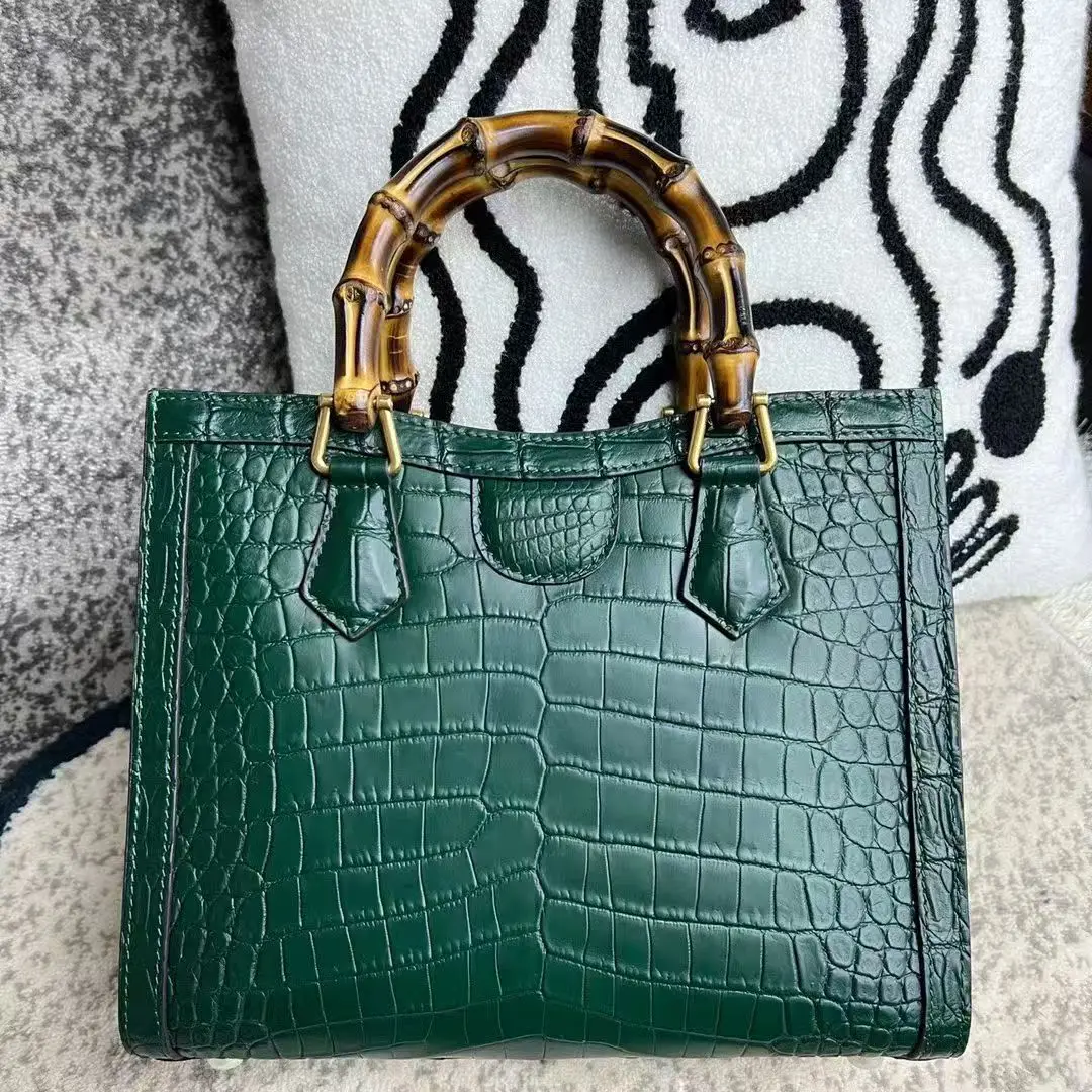 Medium Genuine Crocodile Leather Shoulder Crossbody Women Bag Alligator Skin Evening Tote Purse Green Beige Grey White Pink
