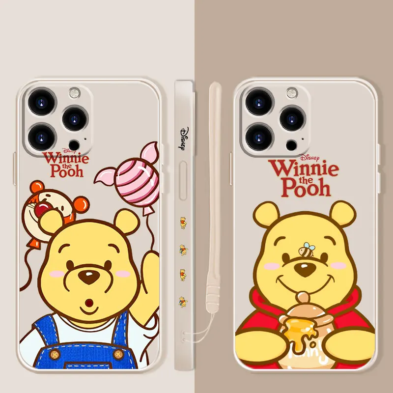 Liquid Phone Case For Apple iPhone 14 13 12 11 Pro Max 13 12 Mini XS XR X 7 8 6 6S Plus Shell Disney Winnie the Pooh Bear Honey