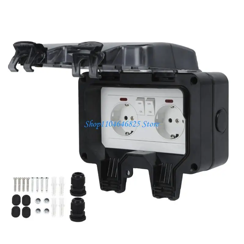 

Waterproof Double European Electrical Socket with On Off Switches and Power Indicators Light for Outdoor Applications