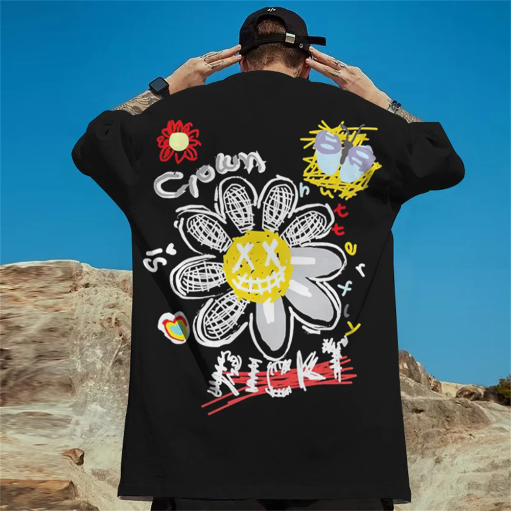 3d Daisy Print Heren T-Shirt Nieuwe Trend Korte Mouw T-Shirt Voor Heren Zomer Casual Tees Oversized Street Hiphop Man Kleding Tops