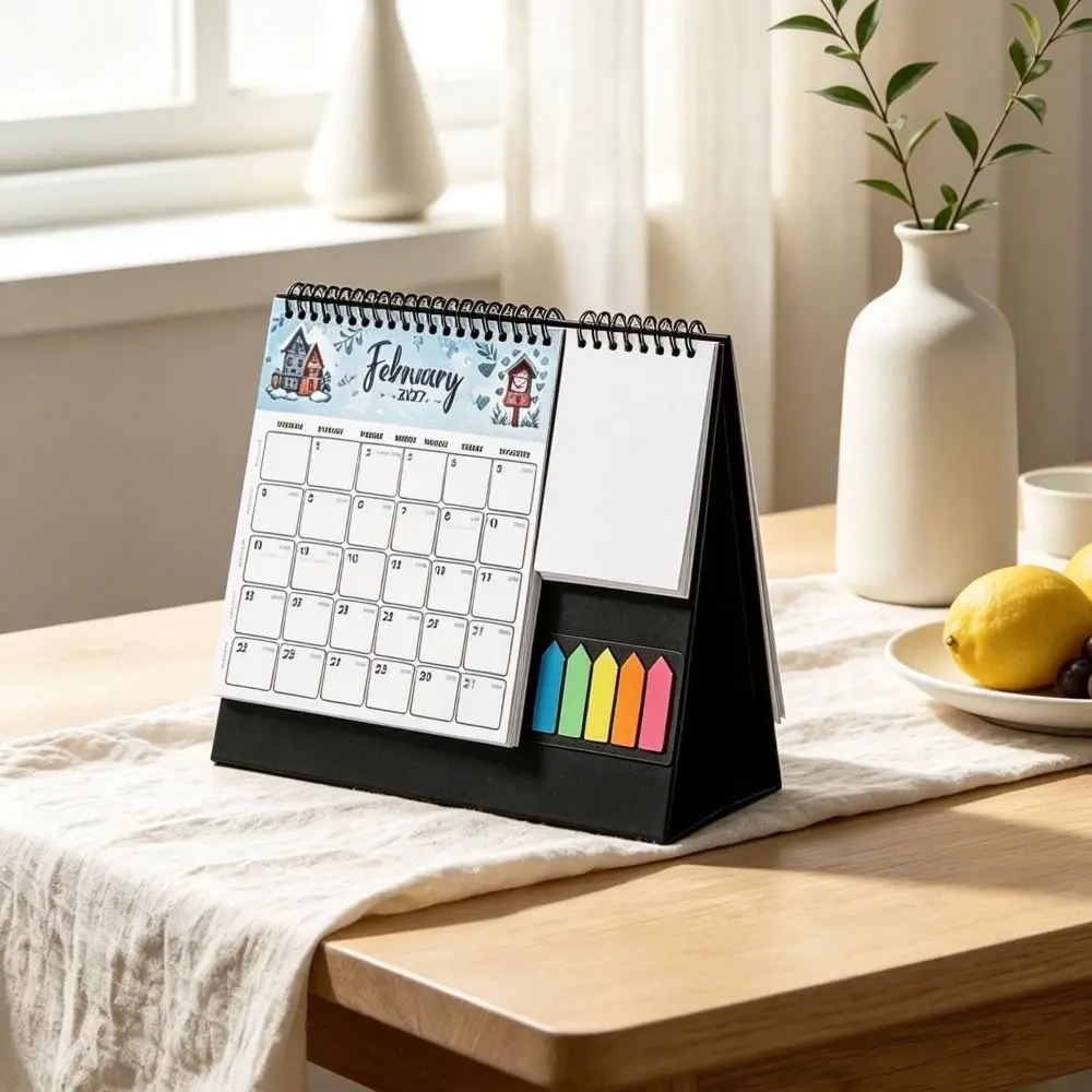 New Jan. 2027 - Dec. 2027 2027 Desk Calendar Foldable Daily Study Double-coil Calendar Elegant Planning Record Calendar Home