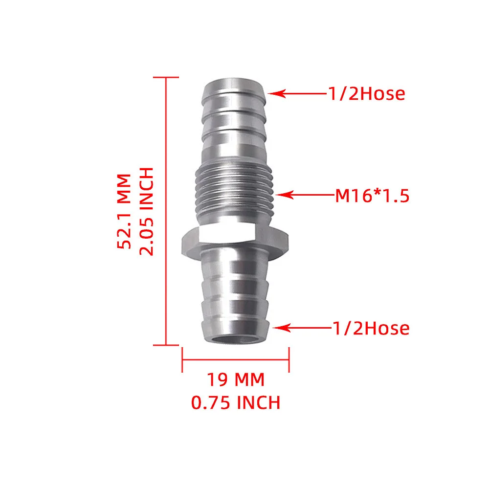 Double Ended Barb Stainless Steel 1/2 Hose Joiner Bulkhead Mount Connector for Fuel Water Air Line