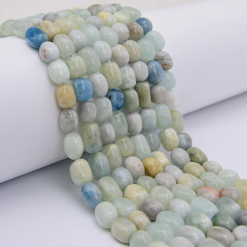 APDGG Natural Blue Aquamarine Gems Freefrom Egg Nugget Loose Stone Beads 16'' Strands Jewelry Making DIY