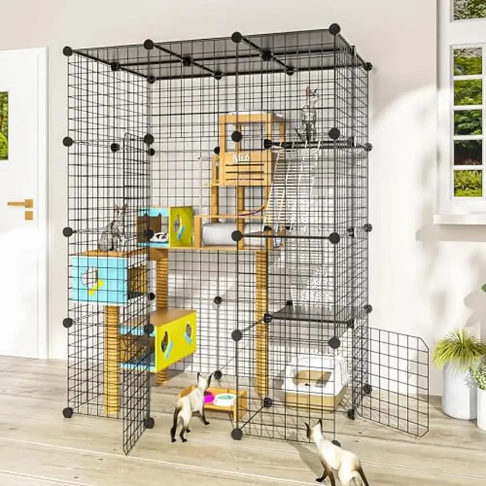 Large Cat Cages Indoor Outdoor Enclosure DIY Metal Wire Kennel Crate Multi-Door Design Easy Assembly Sturdy & Safe Spacious Cat