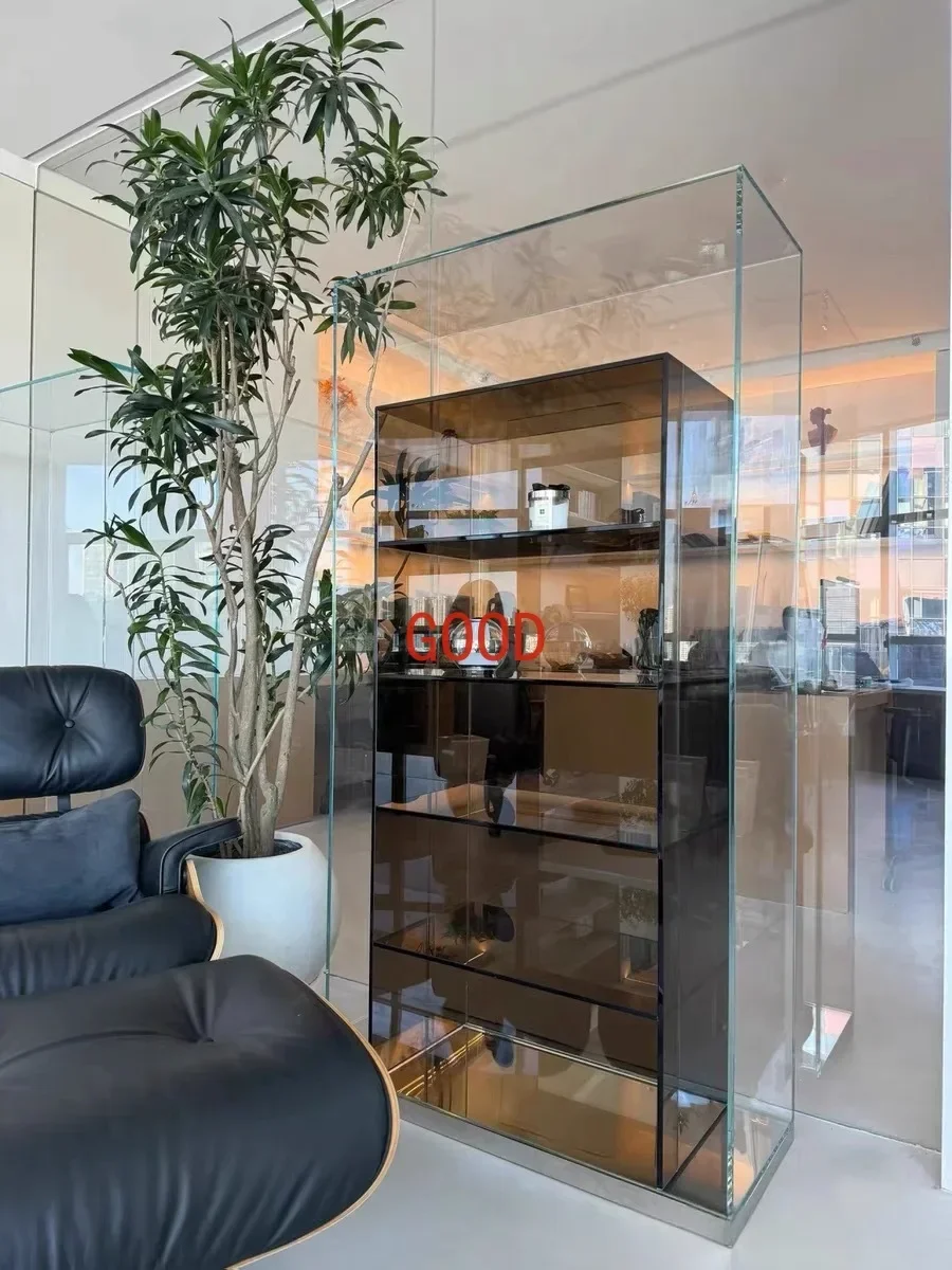 Glass Locker Side Cabinet Floor Shelf Bookshelf Living Room Showcase