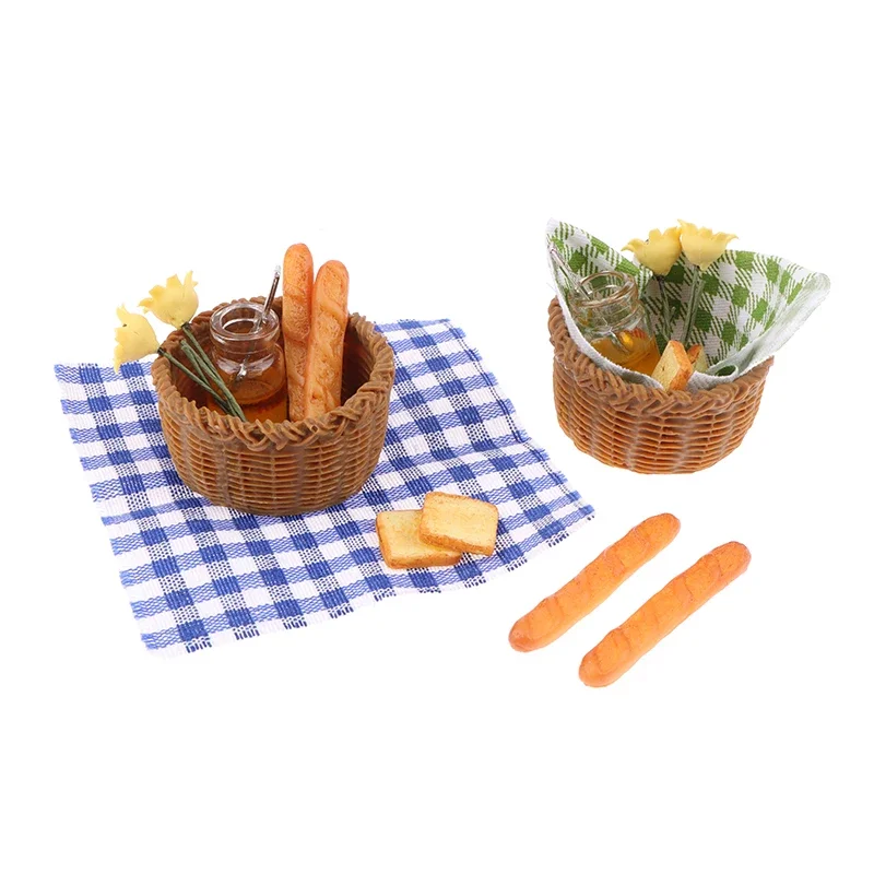 1Set 1:12 Dollhouse Miniature Honey Bread Basket Fabric Picnic Basket Kitchen Model Decor Toy Doll House Accessories