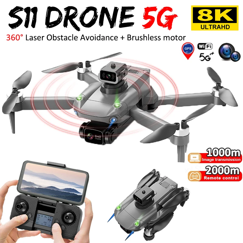 New S11 ESC Dual Camera GPS 360 Obstacle Avoidance WIFI Brushless Machine With Camera 8K HD 5G Drone Quadcopter Holiday Toy Gift