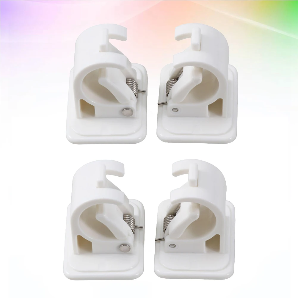 

4 Pcs White Round Rod Hanging Clip Hook for Shower Curtain Stickers Easy Installation Plastic Closet Pole Sockets Long