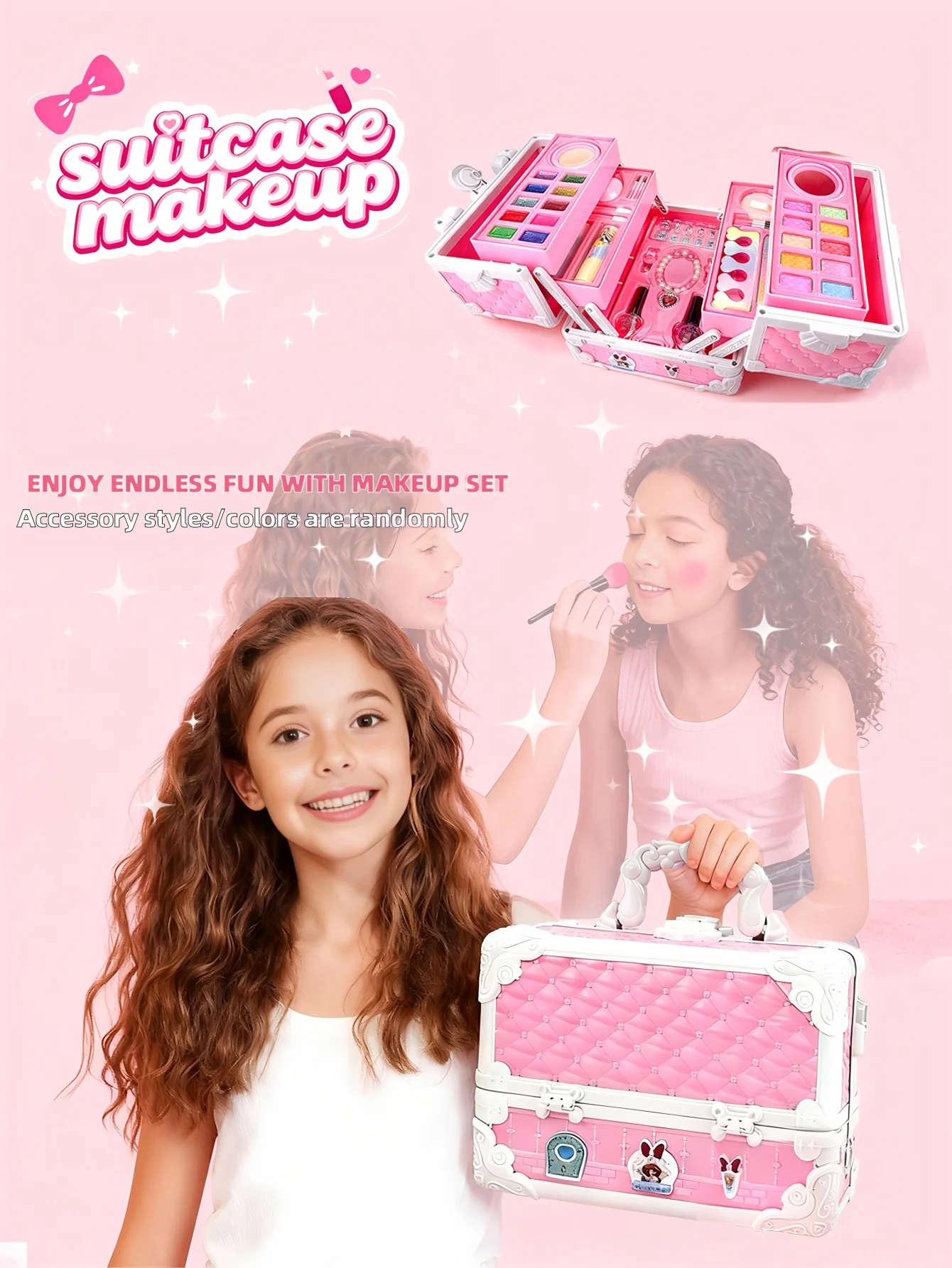 Little Girls Makeup Kit 55 Pcs - Washable Real Kids Cosmetic Set with Case, Great Birthday Gift for Kids